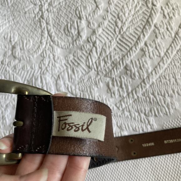 FOSSIL Brown Leather Belt Embossed Studded Southwest western boho Women's Medium - Picture 7 of 15